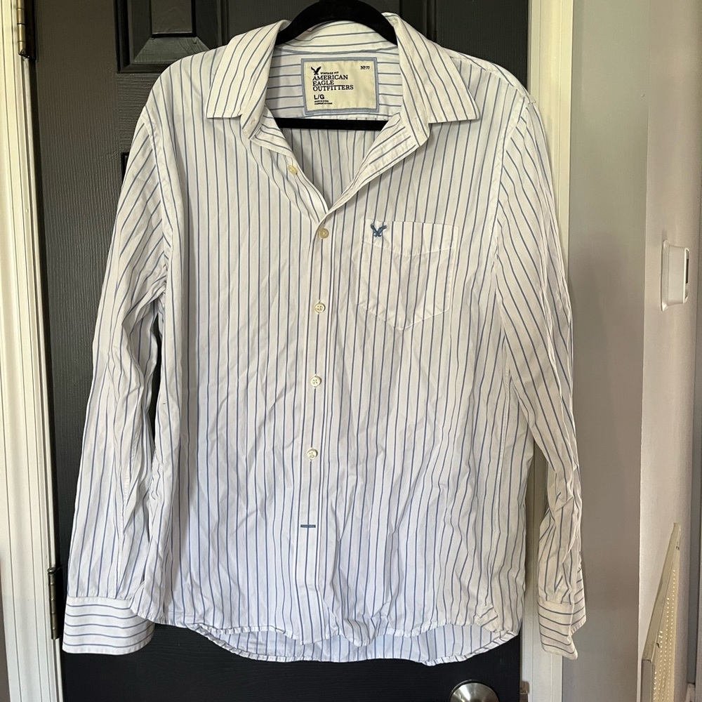 Blue and white striped button down